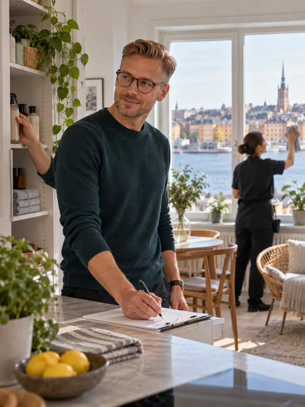 Solrig bolig i Stockholm med kurvestol