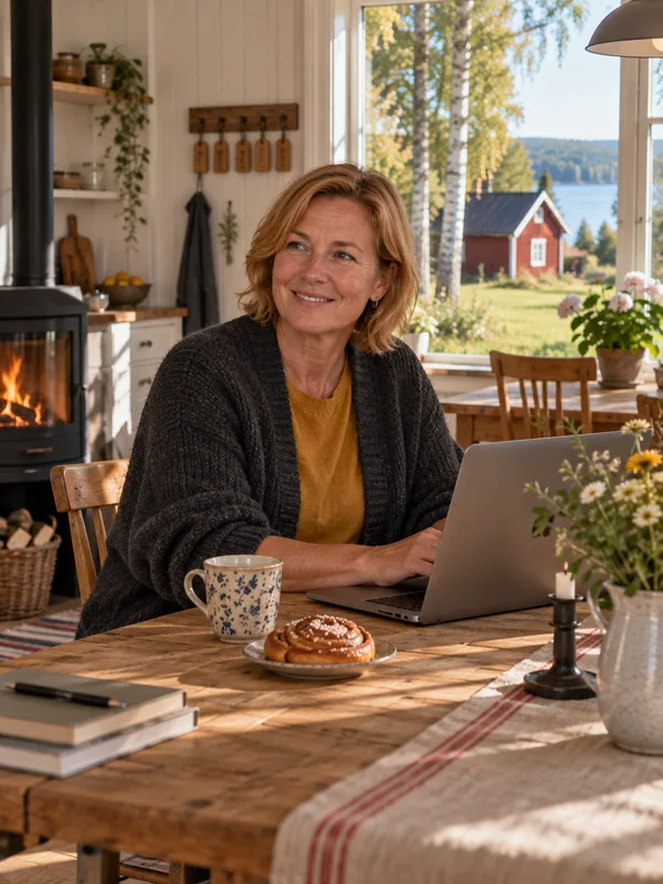 Rødt træhus på en svensk eng