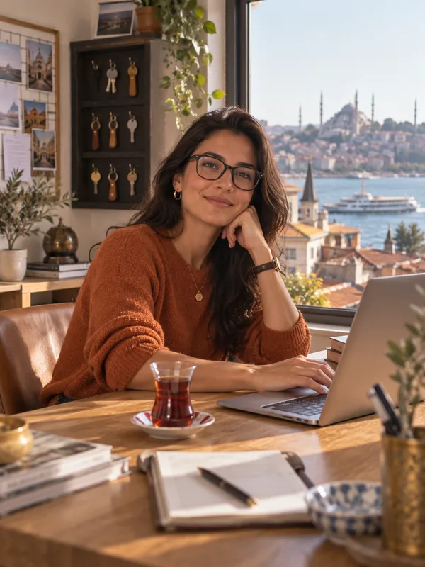 Balkondan İstanbul çatıları ve Boğaz manzarası